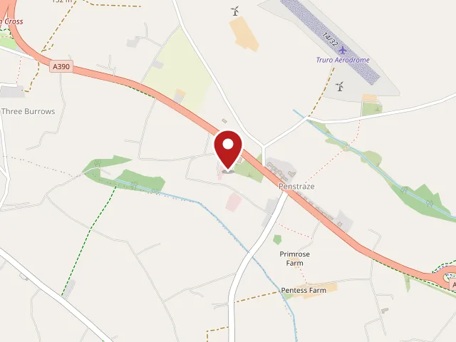 Map of our office at Penstraze Business Centre, beside the A390 near Chiverton Cross, Truro